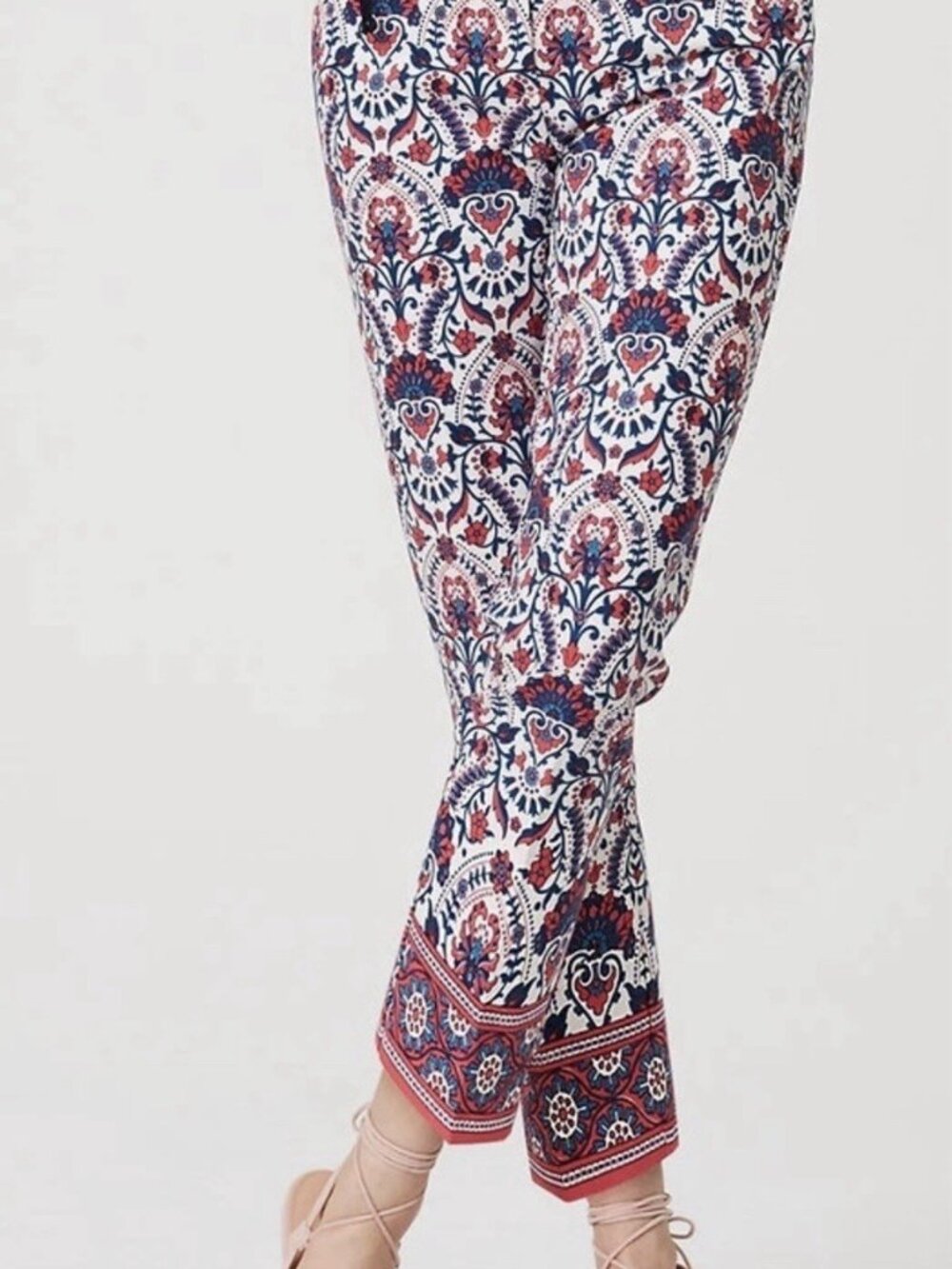Ann Taylor LOFT Floral Mosaic Riviera Pants In Marisa Fit Size 10P Whisper White